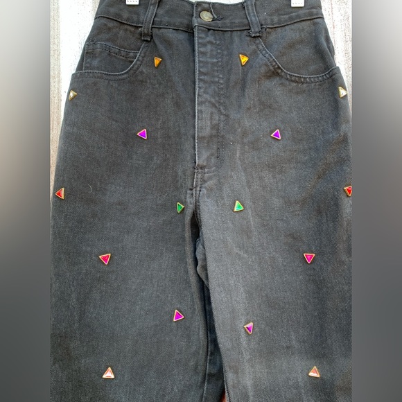 Vintage 90s black straight leg jeans with multicolor bling - Picture 3 of 9